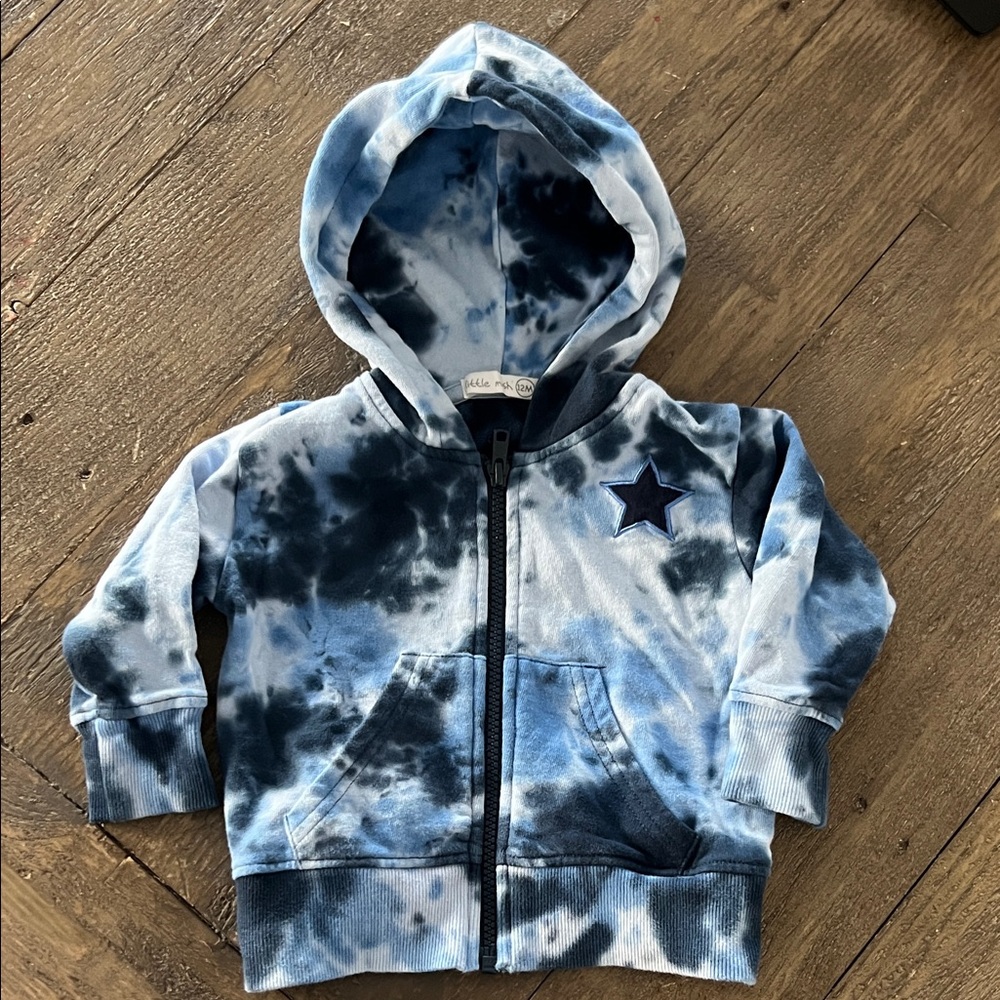Little Mish Blue Tie-Dye Kids Hoodie (12 mos)